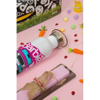 Barbie car, Easter Set, SS Metallic water bottle (620ml, stainless steel) & scented flat Easter candle (30cm) (PINK)