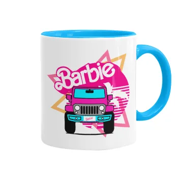 Barbie car, Mug colored light blue, ceramic, 330ml