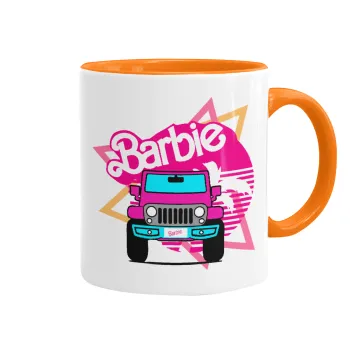 Barbie car, Mug colored orange, ceramic, 330ml