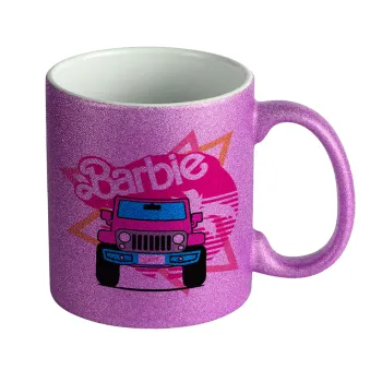 Barbie car, Κούπα Μωβ Glitter που γυαλίζει, κεραμική, 330ml