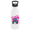 White water bottle with straw, stainless steel 600ml