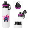 Metallic water bottle with safety lid, 850ml aluminum