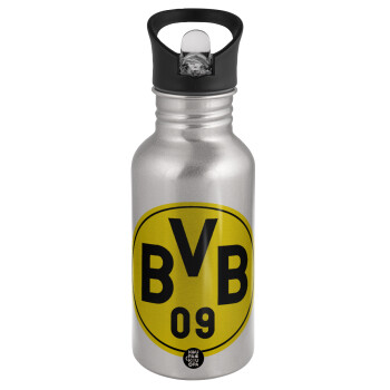 BVB Dortmund, Water bottle Silver with straw, stainless steel 500ml