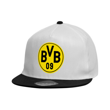 BVB Μπορούσια Ντόρτμουντ , Καπέλο παιδικό Flat Snapback, Λευκό (100% ΒΑΜΒΑΚΕΡΟ, ΠΑΙΔΙΚΟ, UNISEX, ONE SIZE)