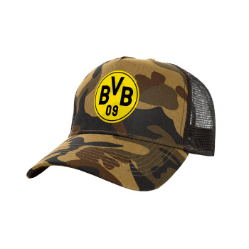 BVB Dortmund, Adult Structured Trucker Hat, with Mesh, (Camouflage) Army (100% COTTON, ADULT, UNISEX, ONE SIZE)