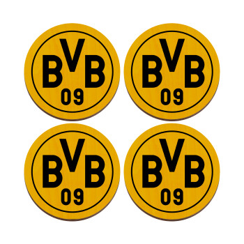BVB Dortmund, ΣΕΤ x4 Σουβέρ ξύλινα στρογγυλά plywood (9cm)