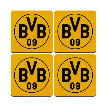BVB Dortmund, ΣΕΤ x4 Σουβέρ ξύλινα τετράγωνα plywood (9cm)