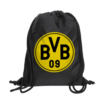 BVB Μπορούσια Ντόρτμουντ , Τσάντα πλάτης πουγκί GYMBAG Μαύρη, με τσέπη (40x48cm) & χονδρά κορδόνια