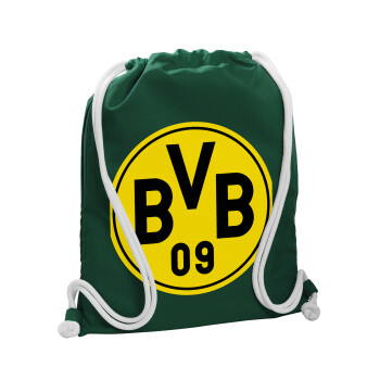 BVB Μπορούσια Ντόρτμουντ , Τσάντα πλάτης πουγκί GYMBAG BOTTLE GREEN, με τσέπη (40x48cm) & χονδρά λευκά κορδόνια