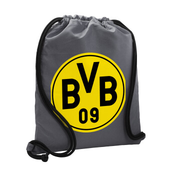 BVB Dortmund, Backpack pouch GYMBAG GREY, with pocket (40x48cm) & thick cords