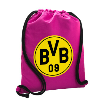 BVB Μπορούσια Ντόρτμουντ , Τσάντα πλάτης πουγκί GYMBAG Φούξια, με τσέπη (40x48cm) & χονδρά κορδόνια