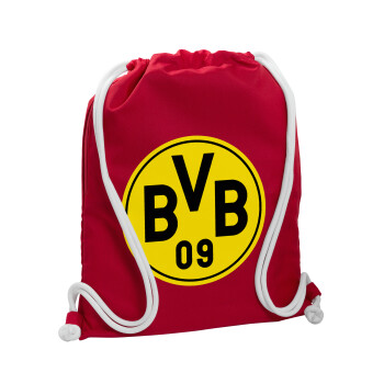 BVB Μπορούσια Ντόρτμουντ , Τσάντα πλάτης πουγκί GYMBAG Κόκκινη, με τσέπη (40x48cm) & χονδρά κορδόνια
