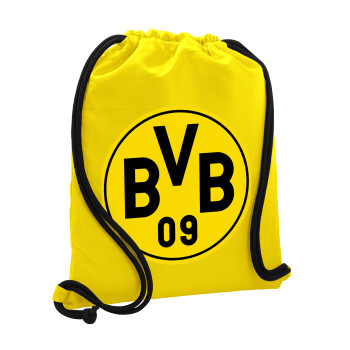 BVB Μπορούσια Ντόρτμουντ , Τσάντα πλάτης πουγκί GYMBAG Κίτρινη, με τσέπη (40x48cm) & χονδρά κορδόνια