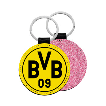 BVB Dortmund, Μπρελόκ Δερματίνη, στρογγυλό ΡΟΖ (5cm)