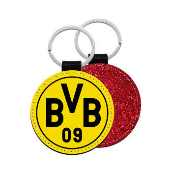 BVB Μπορούσια Ντόρτμουντ , Μπρελόκ Δερματίνη, στρογγυλό ΚΟΚΚΙΝΟ (5cm)