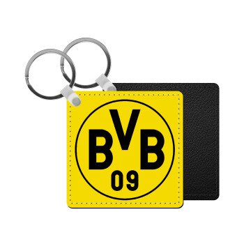 BVB Dortmund, Μπρελόκ Δερματίνη, τετράγωνο ΜΑΥΡΟ (5x5cm)