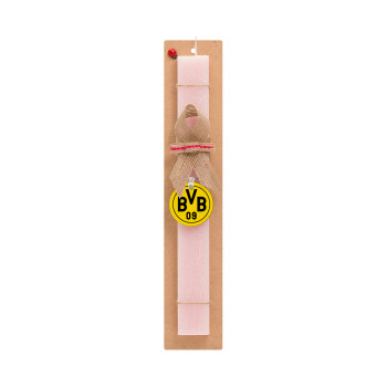 BVB Μπορούσια Ντόρτμουντ , Πασχαλινό Σετ, ξύλινο μπρελόκ & πασχαλινή λαμπάδα αρωματική πλακέ (30cm) (ΡΟΖ)