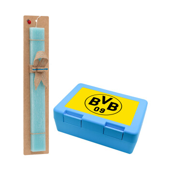 BVB Dortmund, Easter Set, children's snack container BLUE & Easter aromatic flat candle (30cm) (TURQUOISE)