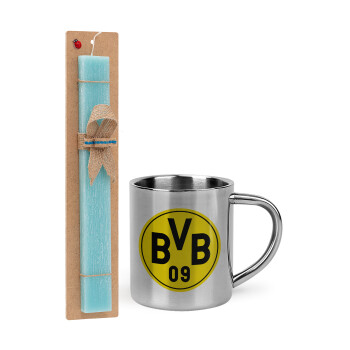 BVB Dortmund, Πασχαλινό Σετ, μεταλλική κούπα θερμό (300ml) & πασχαλινή λαμπάδα αρωματική πλακέ (30cm) (ΤΙΡΚΟΥΑΖ)