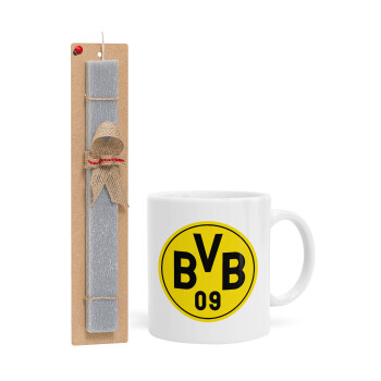 BVB Dortmund, Πασχαλινό Σετ, Κούπα κεραμική (330ml) & πασχαλινή λαμπάδα αρωματική πλακέ (30cm) (ΓΚΡΙ)