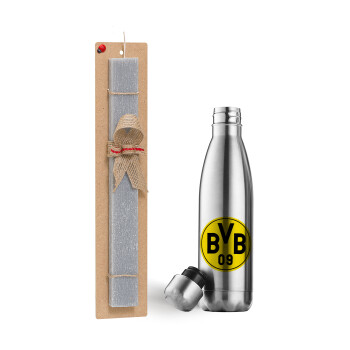 BVB Dortmund, Πασχαλινό Σετ, μεταλλικό παγούρι θερμός ανοξείδωτο (500ml) & πασχαλινή λαμπάδα αρωματική πλακέ (30cm) (ΓΚΡΙ)