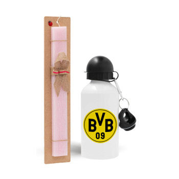 BVB Dortmund, Easter Set, metallic aluminum bottle (500ml) & aromatic flat Easter candle (30cm) (PINK)