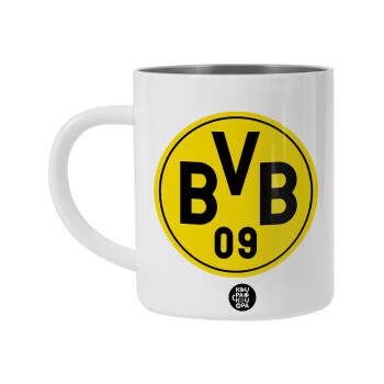BVB Μπορούσια Ντόρτμουντ , Λευκή Ανοξείδωτη Μεταλλική Κούπα 450ml - Διπλού Τοιχώματος 