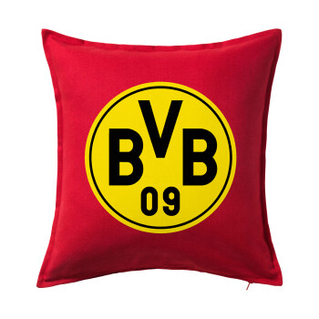 BVB Μπορούσια Ντόρτμουντ , Μαξιλάρι καναπέ Κόκκινο 100% βαμβάκι, περιέχεται το γέμισμα (50x50cm)