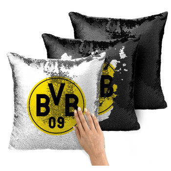 BVB Dortmund, Μαξιλάρι καναπέ Μαγικό Μαύρο με πούλιες 40x40cm περιέχεται το γέμισμα