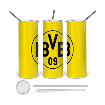 BVB Μπορούσια Ντόρτμουντ , Tumbler ποτήρι θερμό από ανοξείδωτο ατσάλι 600ml, με μεταλλικό καλαμάκι & βούρτσα καθαρισμού