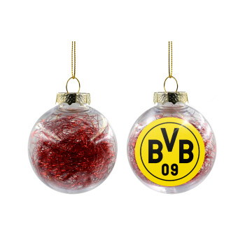 BVB Μπορούσια Ντόρτμουντ , Χριστουγεννιάτικη μπάλα δένδρου διάφανη με κόκκινο γέμισμα 8cm