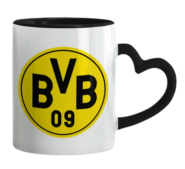 BVB Μπορούσια Ντόρτμουντ — Κούπα καρδιά χερούλι μαύρη, κεραμική, 330ml