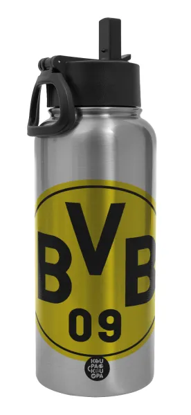 BVB Dortmund — Metal mug thermo Silver with Straw and Spout Lid (Stainless steel), double wall, 950ml