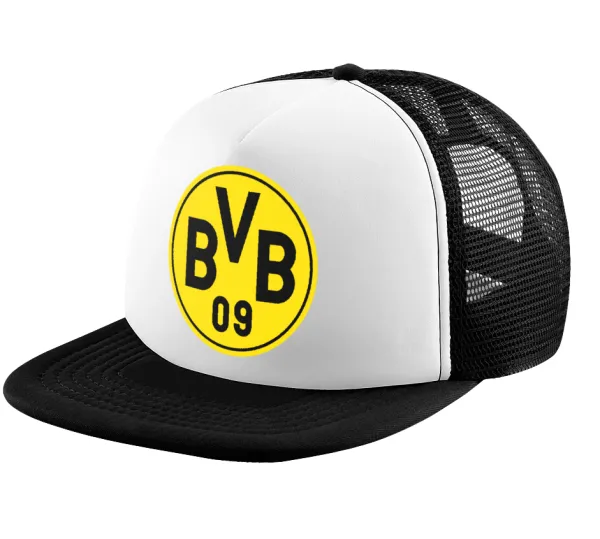 BVB Μπορούσια Ντόρτμουντ — Καπέλο παιδικό Soft Trucker με Δίχτυ ΜΑΥΡΟ/ΛΕΥΚΟ (POLYESTER, ΠΑΙΔΙΚΟ, ONE SIZE)