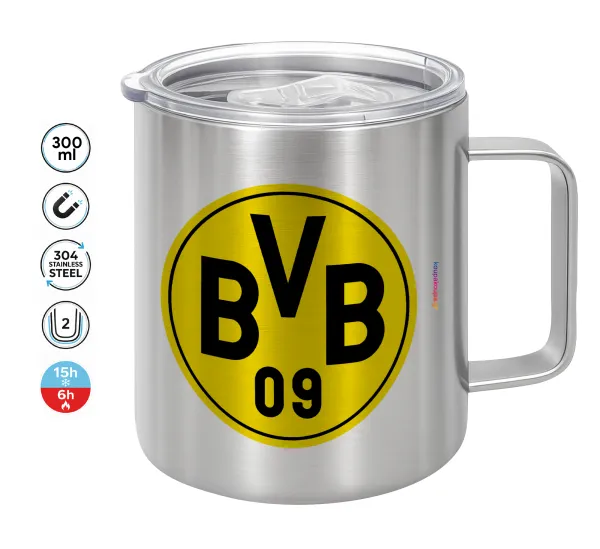 BVB Dortmund — Double-walled stainless steel mug 300ml with temperature-retaining lid