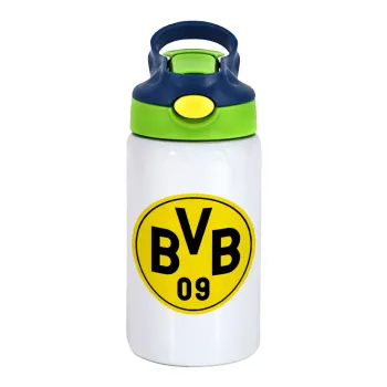 BVB Dortmund, Children's hot water bottle, stainless steel, with safety straw, green, blue (350ml)