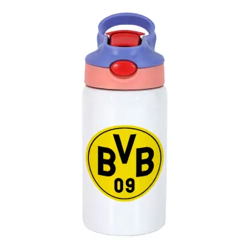 BVB Dortmund, Children's hot water bottle, stainless steel, with safety straw, pink/purple (350ml)