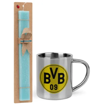 BVB Dortmund, Easter Set, metallic thermal cup (300ml) & aromatic flat Easter candle (30cm) (TURQUOISE)