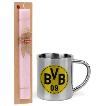 BVB Dortmund, Easter Set, metallic thermal cup (300ml) & aromatic flat Easter candle (30cm) (PINK)