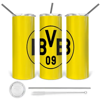BVB Μπορούσια Ντόρτμουντ , Tumbler ποτήρι θερμό από ανοξείδωτο ατσάλι 600ml, με μεταλλικό καλαμάκι & βούρτσα καθαρισμού