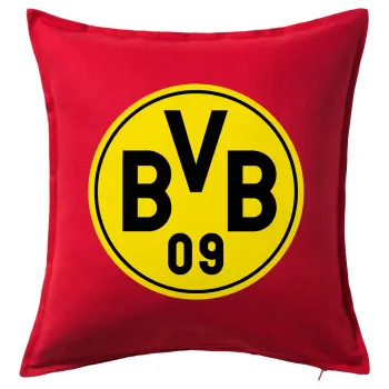 BVB Μπορούσια Ντόρτμουντ , Μαξιλάρι καναπέ Κόκκινο 100% βαμβάκι, περιέχεται το γέμισμα (50x50cm)