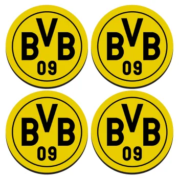BVB Dortmund, SET of 4 round wooden coasters (9cm)