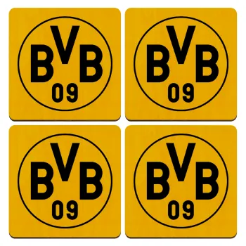 BVB Μπορούσια Ντόρτμουντ , ΣΕΤ x4 Σουβέρ ξύλινα τετράγωνα plywood (9cm)