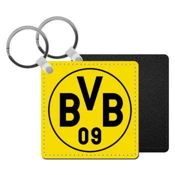 BVB Μπορούσια Ντόρτμουντ , Μπρελόκ Δερματίνη, τετράγωνο ΜΑΥΡΟ (5x5cm)