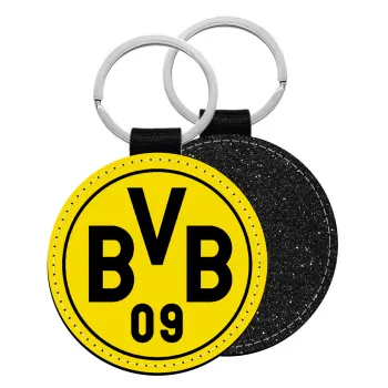 BVB Μπορούσια Ντόρτμουντ , Μπρελόκ Δερματίνη, στρογγυλό ΜΑΥΡΟ (5cm)