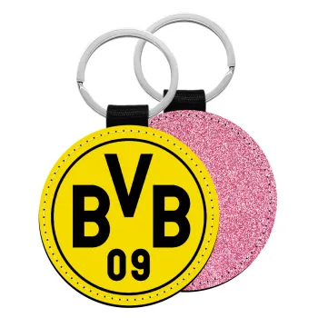 BVB Μπορούσια Ντόρτμουντ , Μπρελόκ Δερματίνη, στρογγυλό ΡΟΖ (5cm)