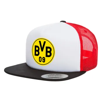 BVB Μπορούσια Ντόρτμουντ , Καπέλο Ενηλίκων Foam Flat Snapback με Δίχτυ Μαύρο-Λευκό-Κόκκινο (POLYESTER, ΕΝΗΛΙΚΩΝ, UNISEX, ONE SIZE)