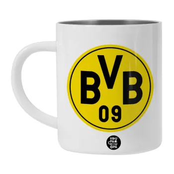 BVB Μπορούσια Ντόρτμουντ , Λευκή Ανοξείδωτη Μεταλλική Κούπα 450ml - Διπλού Τοιχώματος 