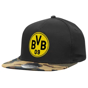BVB Μπορούσια Ντόρτμουντ , Καπέλο Ενηλίκων Flat Snapback Μαύρο/Παραλλαγή, (100% ΒΑΜΒΑΚΕΡΟ TWILL, ΕΝΗΛΙΚΩΝ, UNISEX, ONE SIZE)
