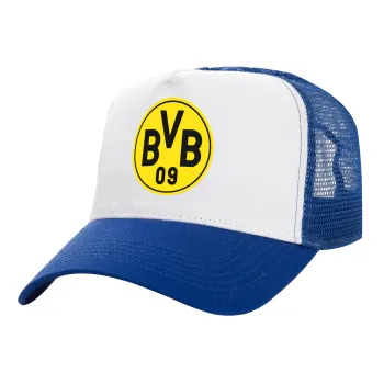 BVB Dortmund, Adult Structured Trucker Hat, with Mesh, WHITE/BLUE (100% COTTON, ADULT, UNISEX, ONE SIZE)